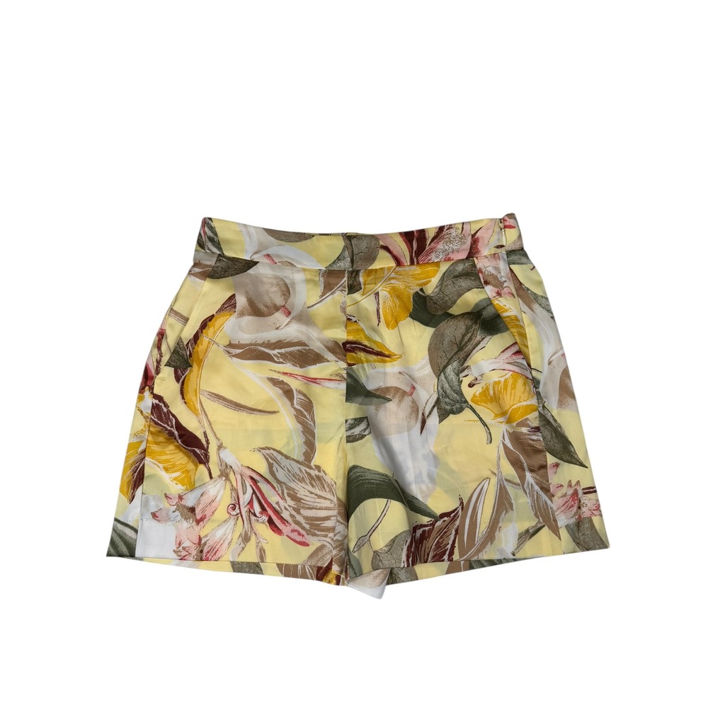 White House Black Market Yellow Tropical Floral High Rise Sateen Shorts Womens S